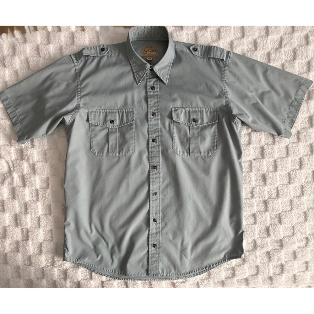 Cabelas Safari Series Mens Lg/Tall Blue Gray Short Sleeve Button Down Shirt -EUC - Picture 3 of 12